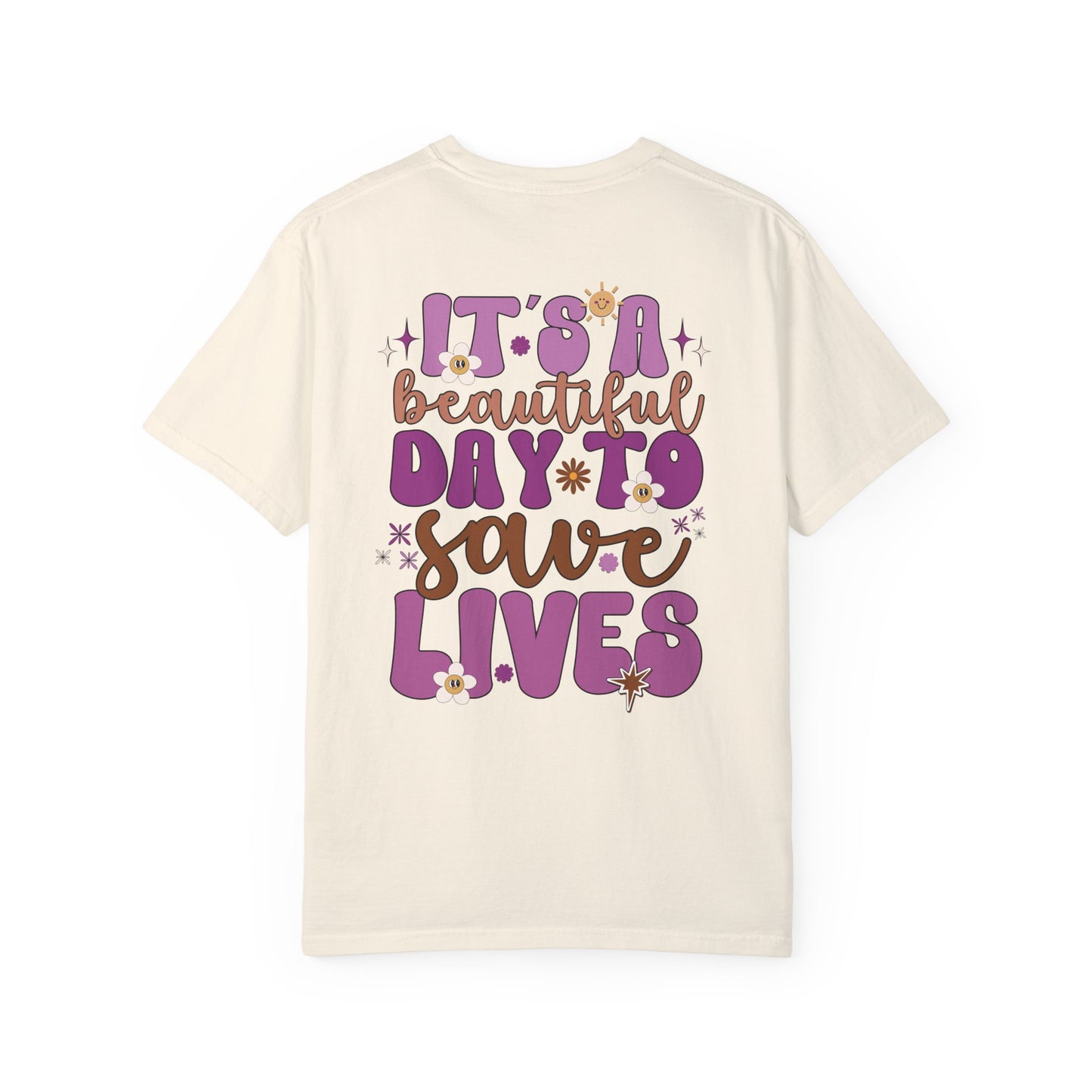 Comfort Colors Purple Groovy Nurse Shirt - It's a Beautiful Day to Save Lives Tee