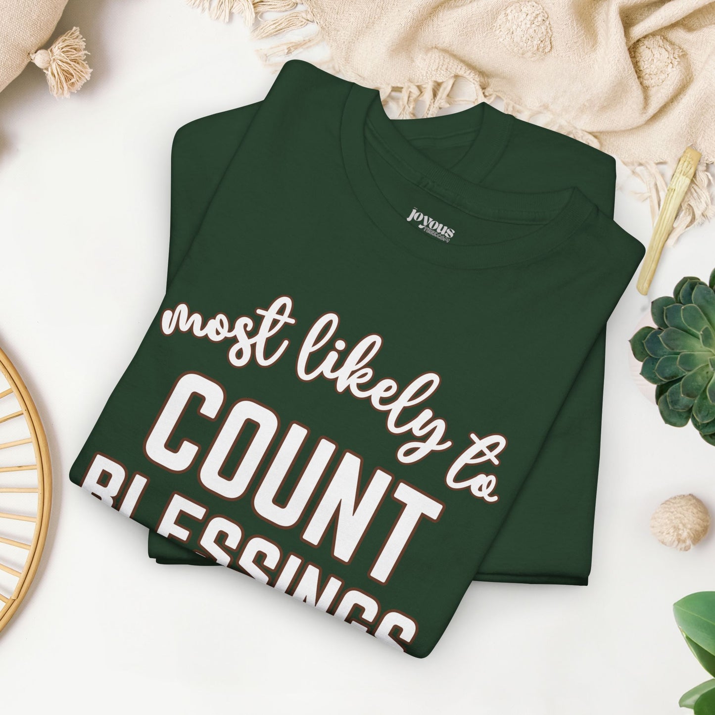 Funny Thanksgiving Shirt - Most Likely to Count Blessings Heavy Cotton Tee