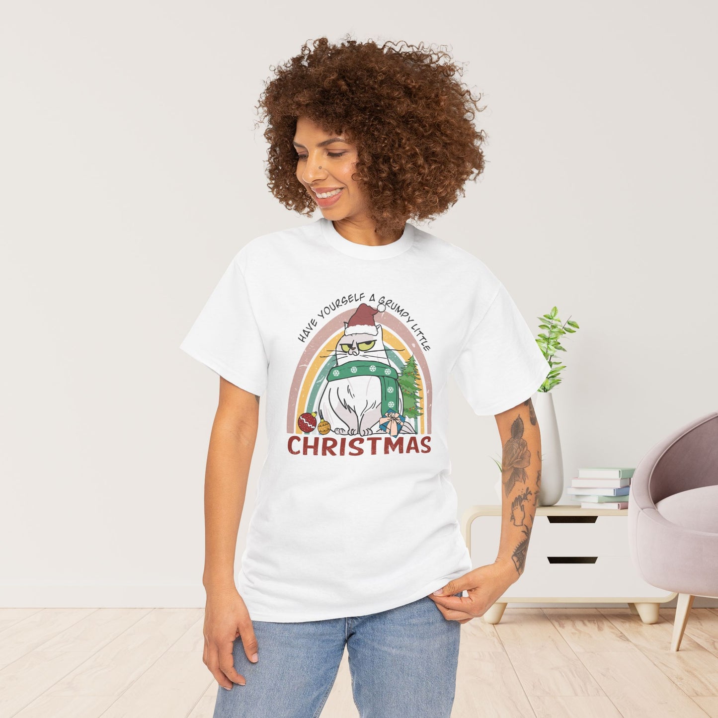 Have Yourself A Grumpy Little Christmas Funny Cat Christmas Heavy Cotton Tee - Cat Lovers Christmas Gift