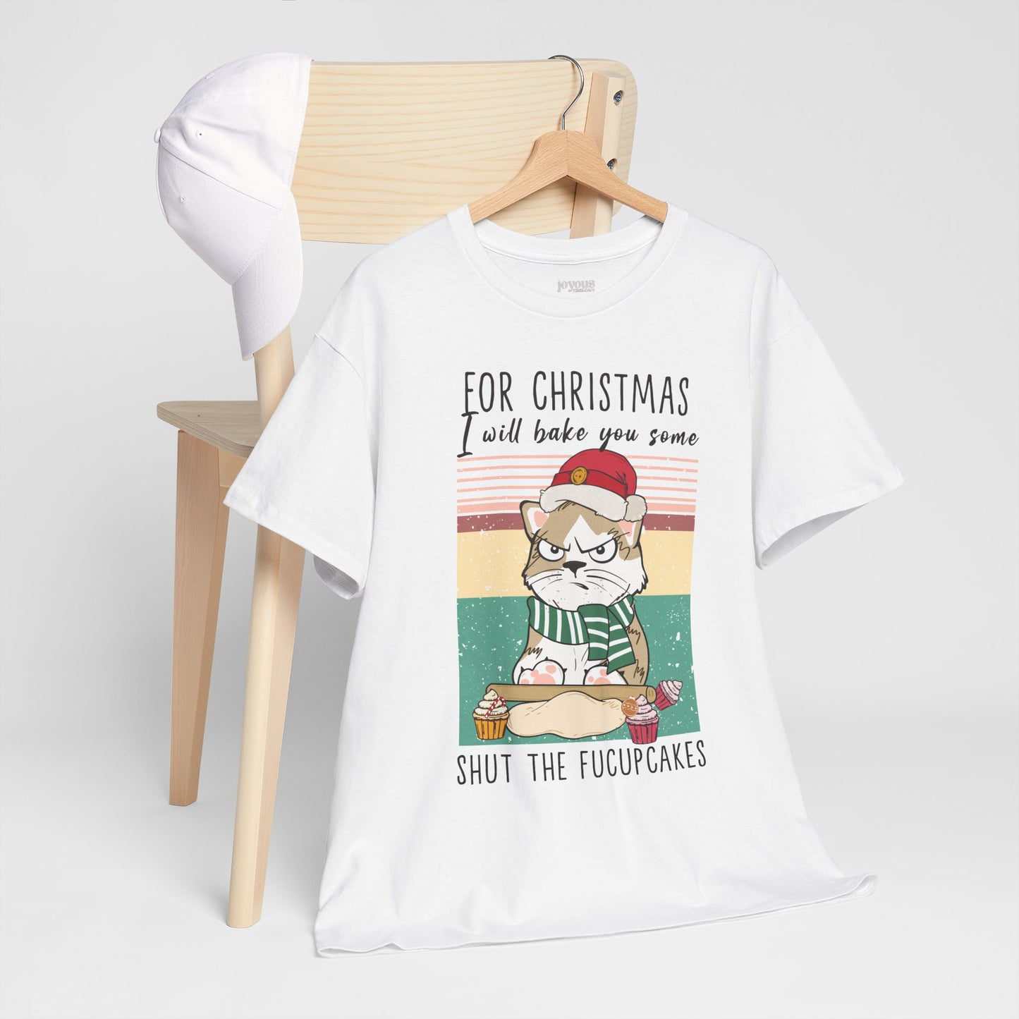 For Christmas I Will Bake You Some Shut The Fucupcakes Funny Cat Christmas Heavy Cotton Tee - Cat Lovers Christmas Gift