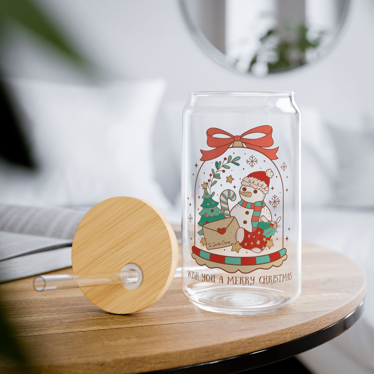 Wish You a Merry Christmas Retro Christmas Sipper Glass - Best Christmas Gift