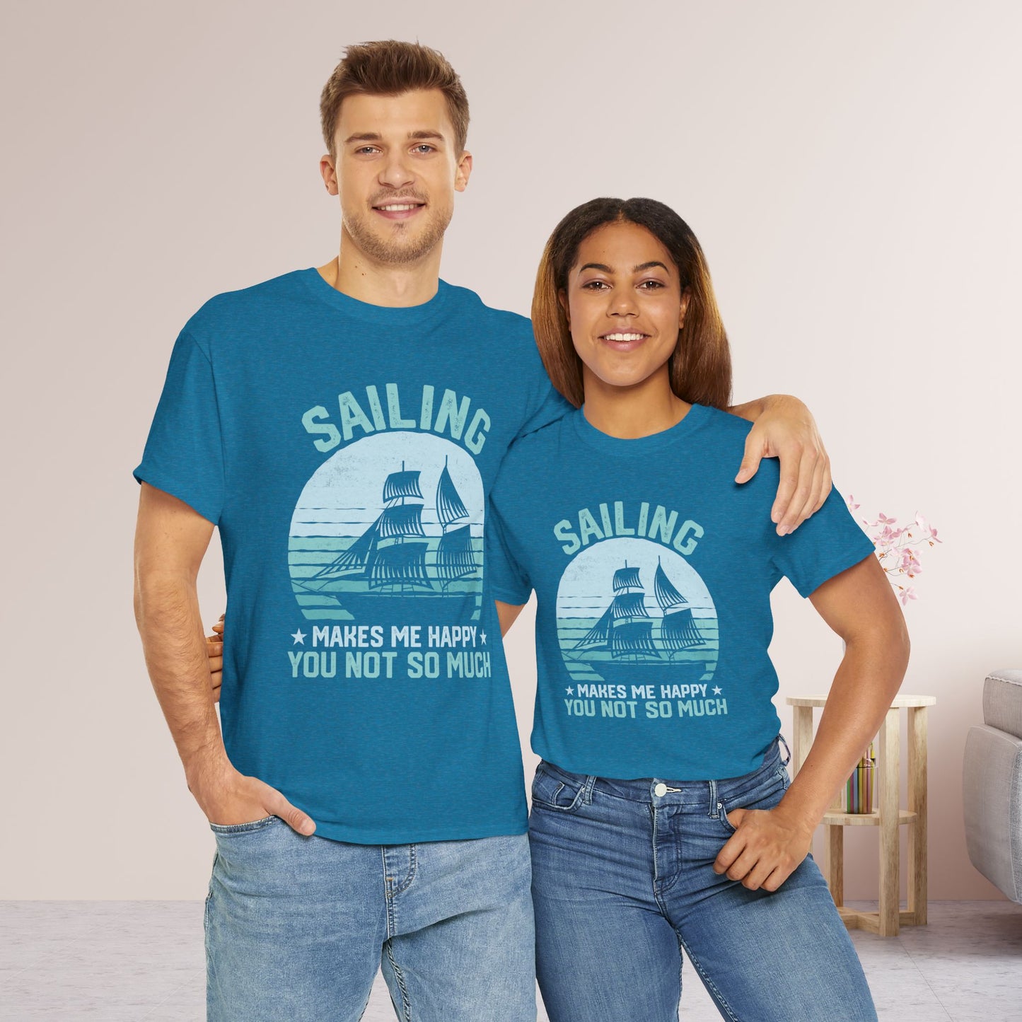 Sailing Makes Me Happy T-Shirt - Funny Sailing Heavy Cotton Tee