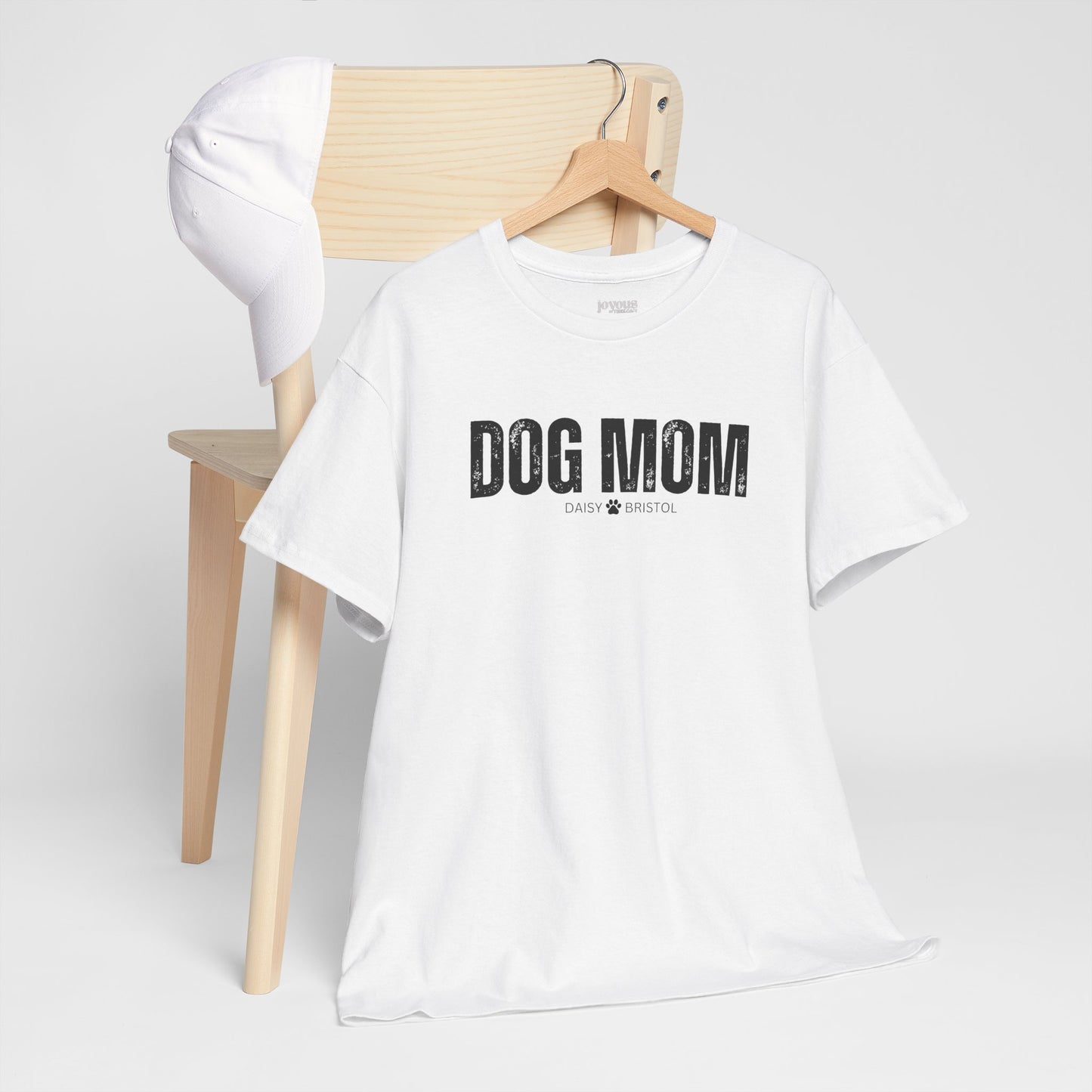 Custom Dog Mom Heavy Cotton Tee with Dogs Name - Personalized Dog Lover Gift