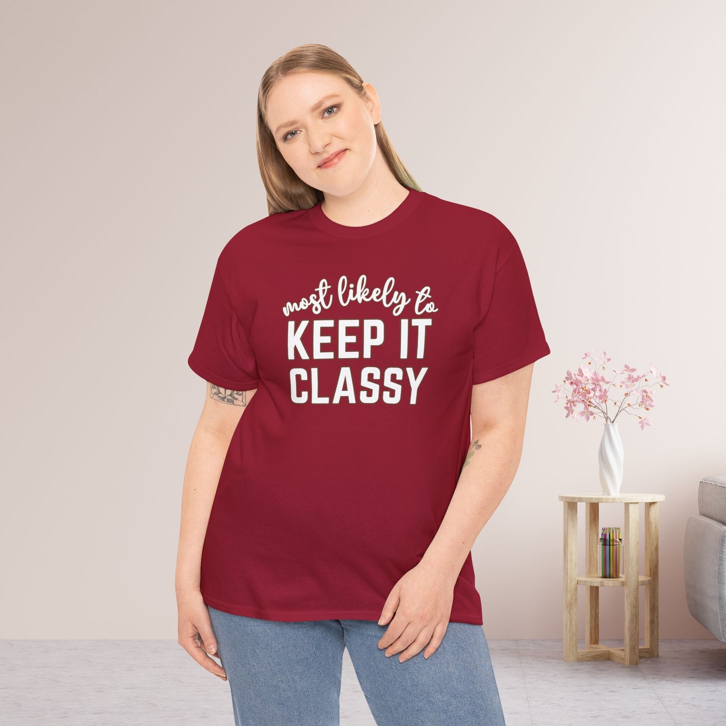 Funny Thanksgiving Shirt - Most Likely To Keep It Classy Heavy Cotton Tee