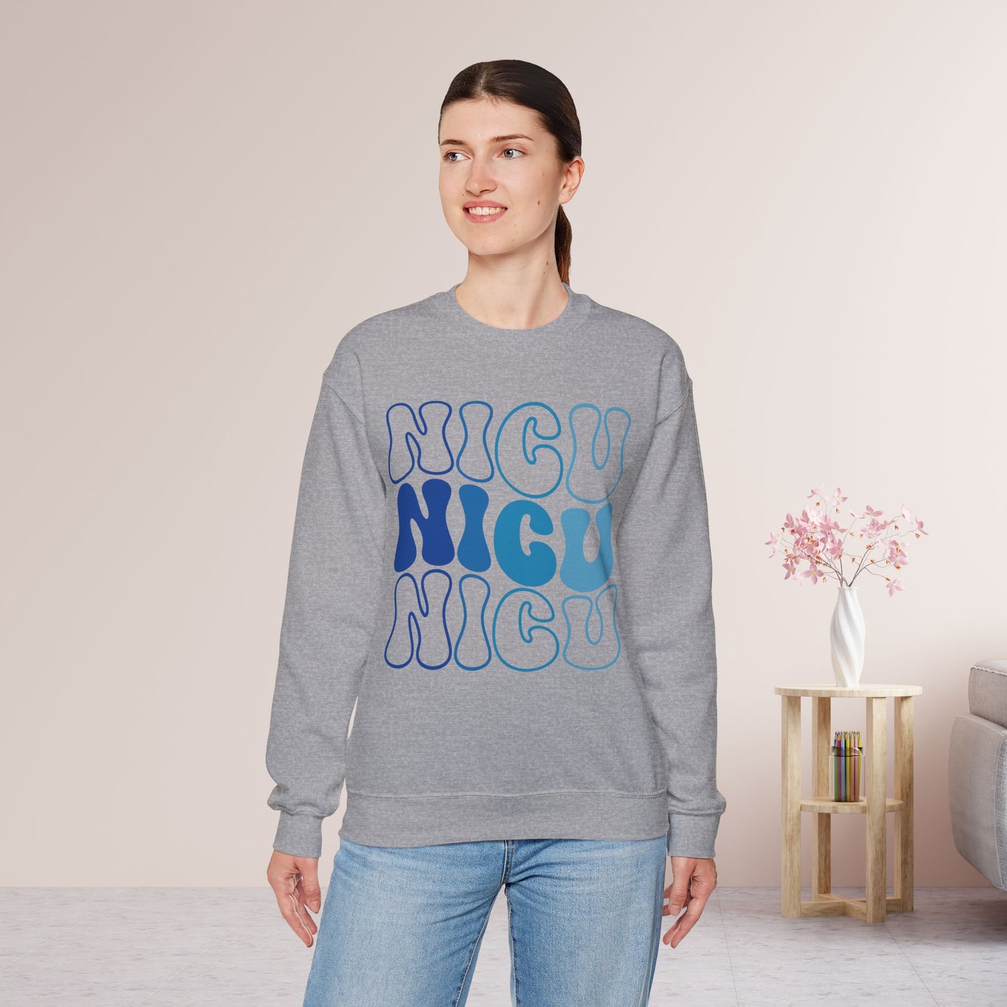 Groovy Blue NICU Sweatshirt - Neonatal ICU Nurse Sweater