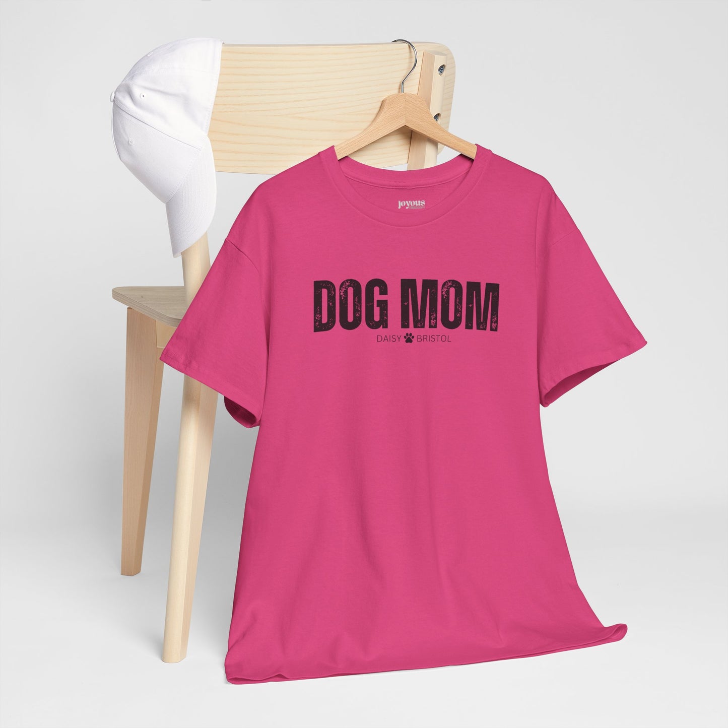 Custom Dog Mom Heavy Cotton Tee with Dogs Name - Personalized Dog Lover Gift