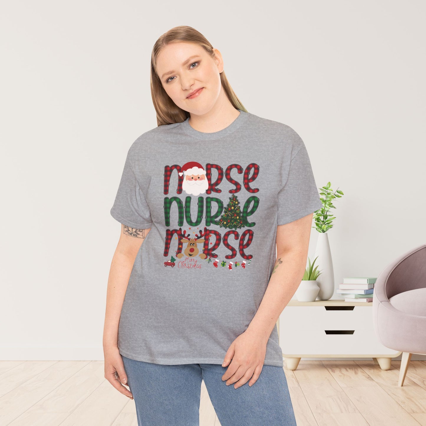 Plaid Christmas Nurse Heavy Cotton Tee