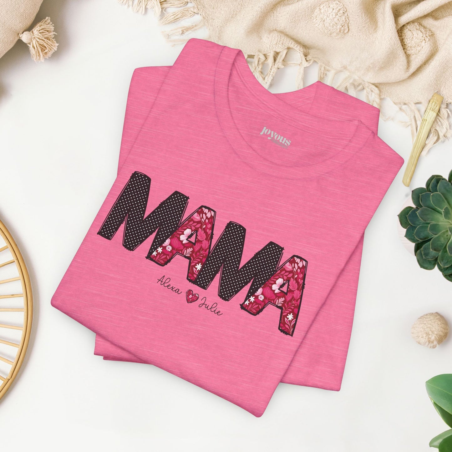 Custom Mama Soft Cotton Tee with Kids Names - Personalized Gift for Mom