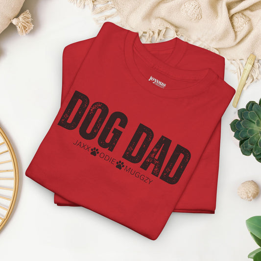 Custom Dog Dad Heavy Cotton Tee with Dogs Name - Personalized Dog Lover Gift