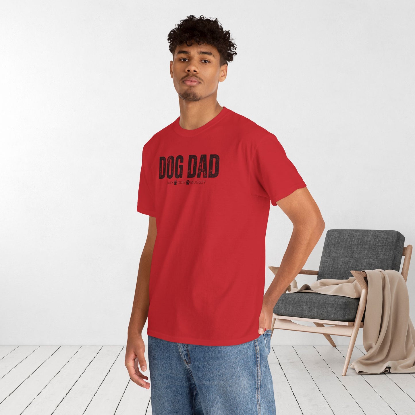 Custom Dog Dad Heavy Cotton Tee with Dogs Name - Personalized Dog Lover Gift