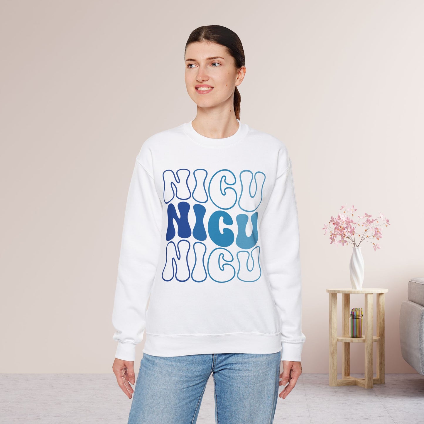 Groovy Blue NICU Sweatshirt - Neonatal ICU Nurse Sweater