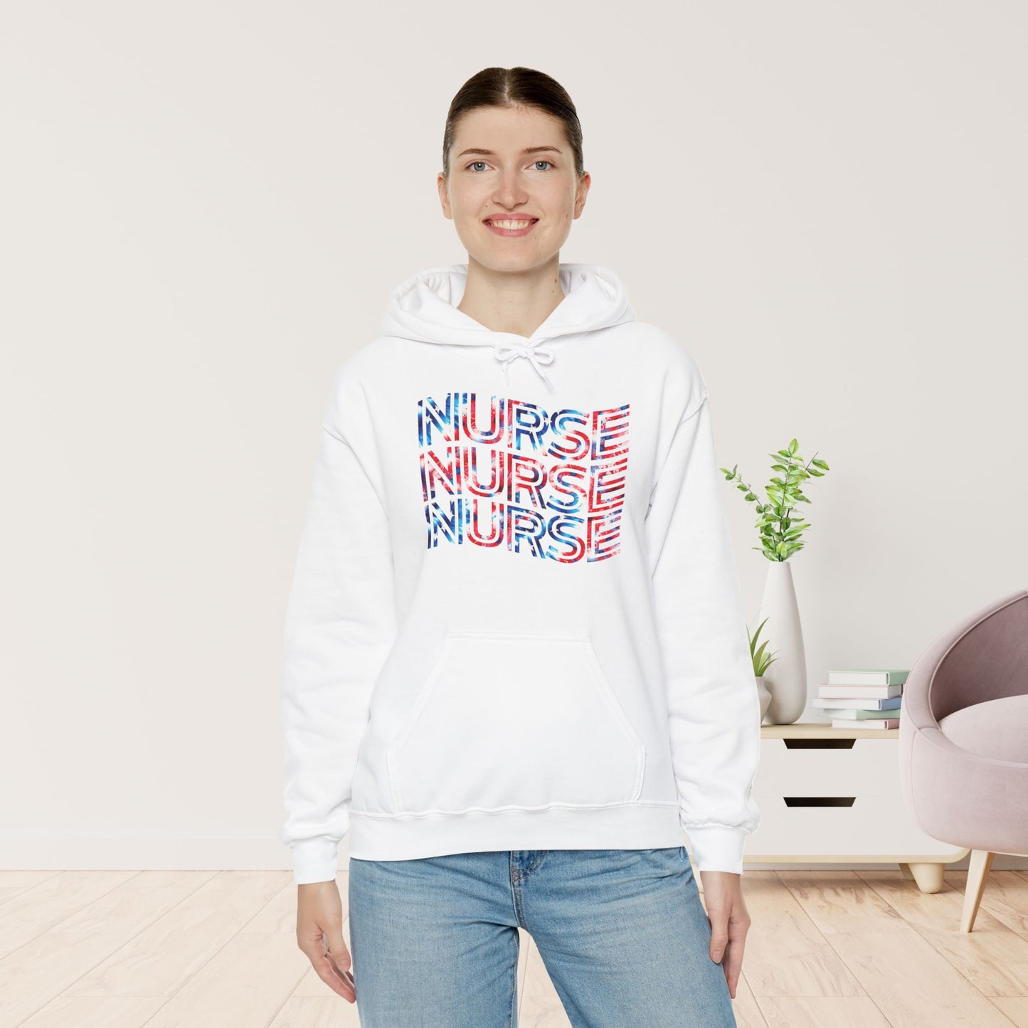 Wavy Patriotic Nurse Hoodie - 4th of July Nurse Hoodie