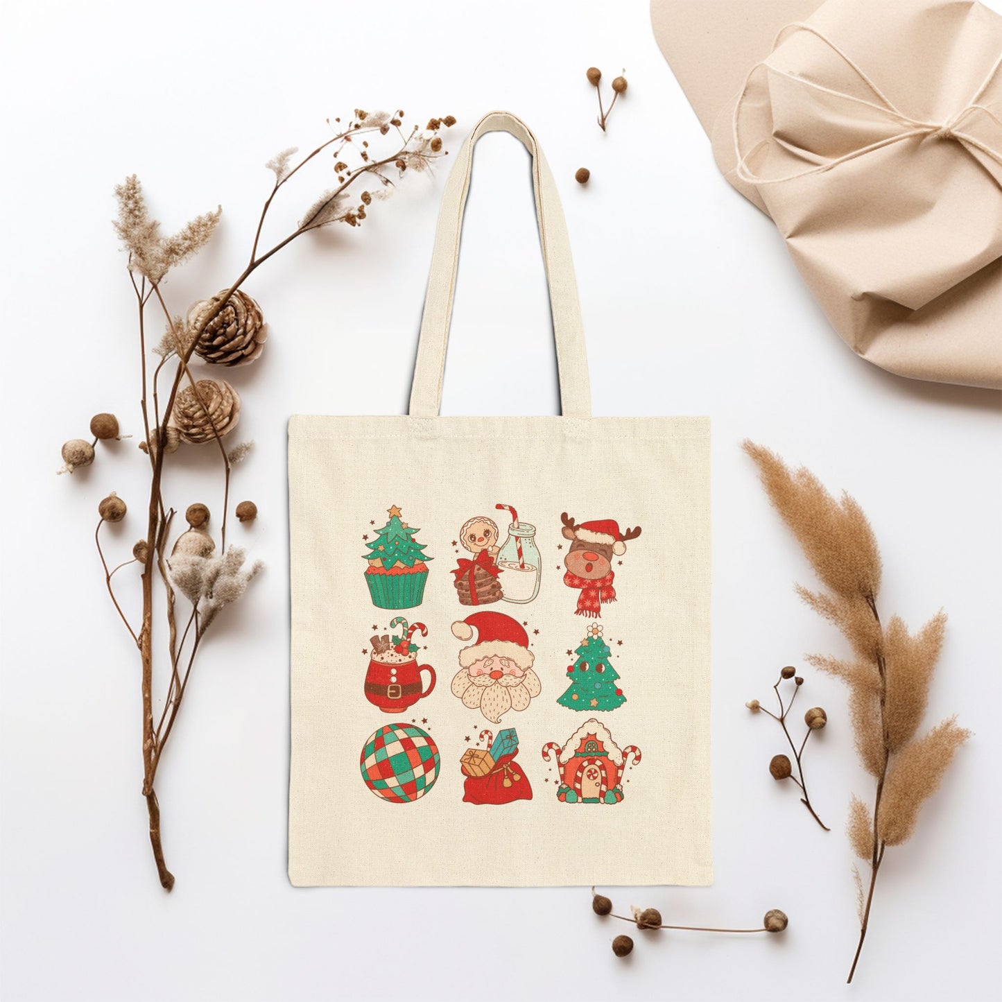 Cute Retro Christmas Canvas Tote Bag - Best Christmas Gift