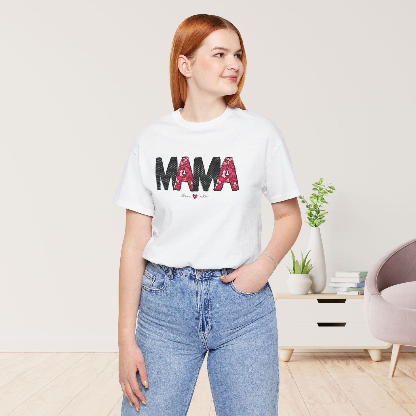 Custom Mama Soft Cotton Tee with Kids Names - Personalized Gift for Mom