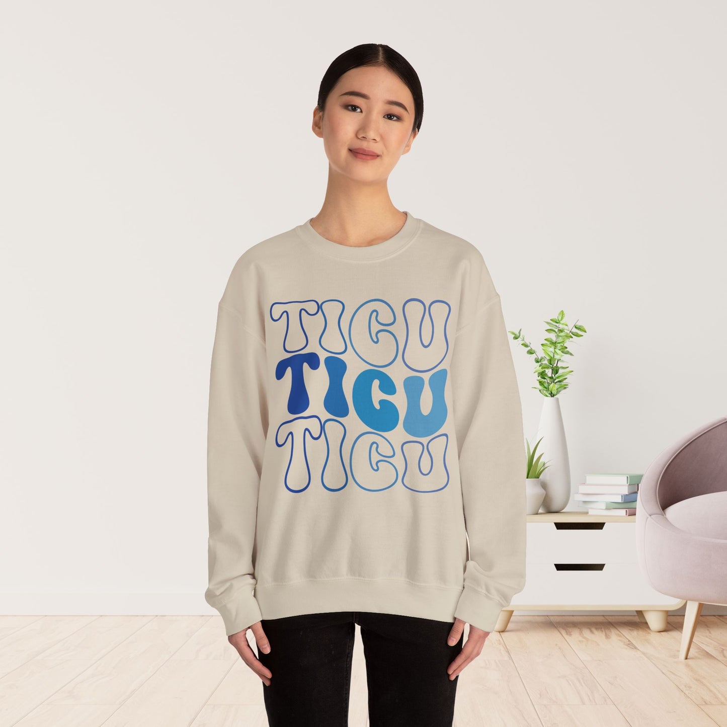 Groovy Blue TICU Sweatshirt - Trauma ICU Nurse Sweater