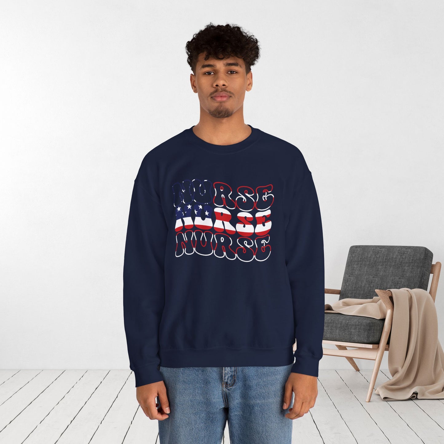 Groovy Patriotic Nurse Sweatshirt - 4th of July Nurse Sweatshirt