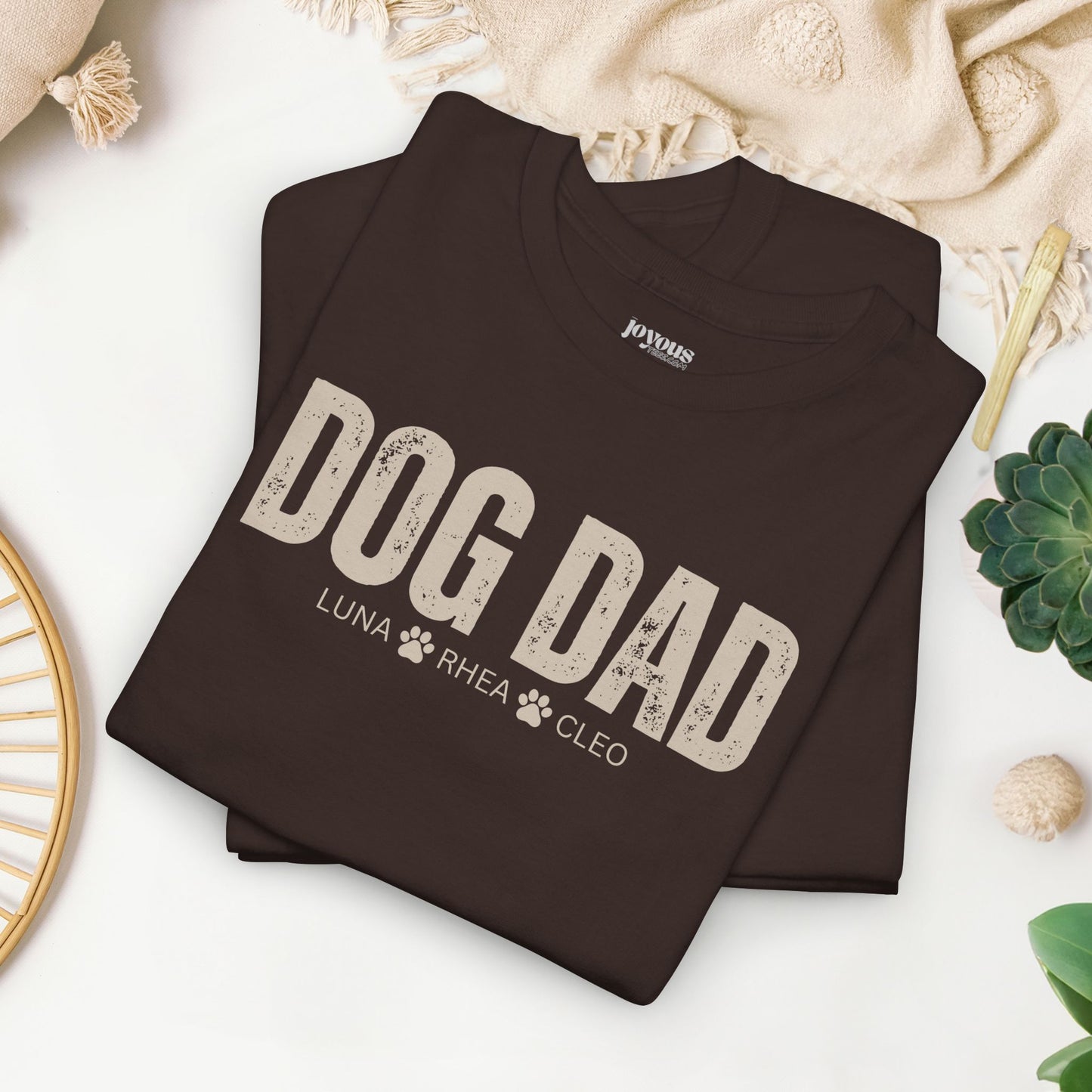 Custom Dog Dad Heavy Cotton Tee with Dogs Name - Personalized Dog Lover Gift