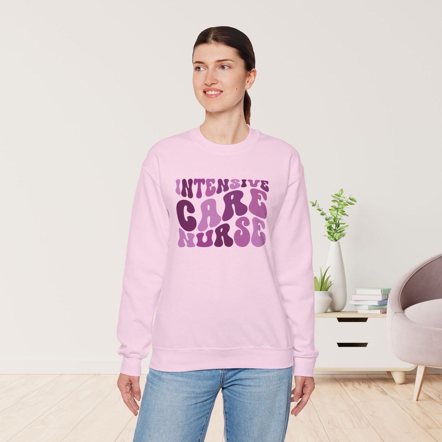 Groovy Purple ICU Nurse Crewneck Sweatshirt