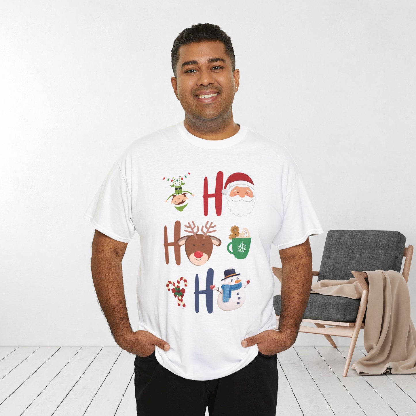 Ho Ho Ho Christmas Shirt - Matching Family Christmas  Heavy Cotton Tee