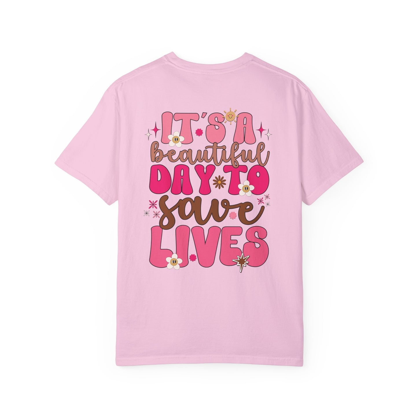 Comfort Colors Pink Groovy Nurse Shirt - It's a Beautiful Day to Save Lives Tee