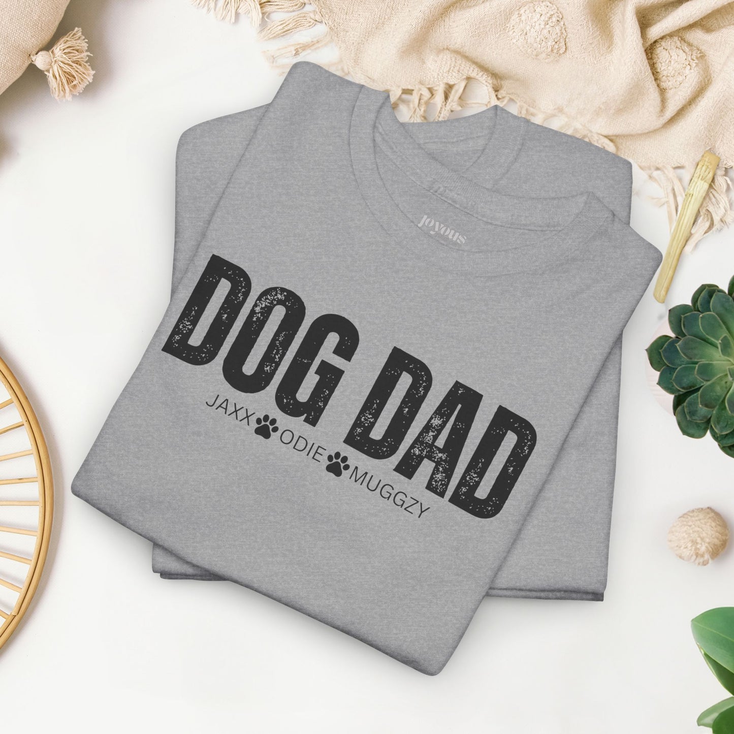 Custom Dog Dad Heavy Cotton Tee with Dogs Name - Personalized Dog Lover Gift