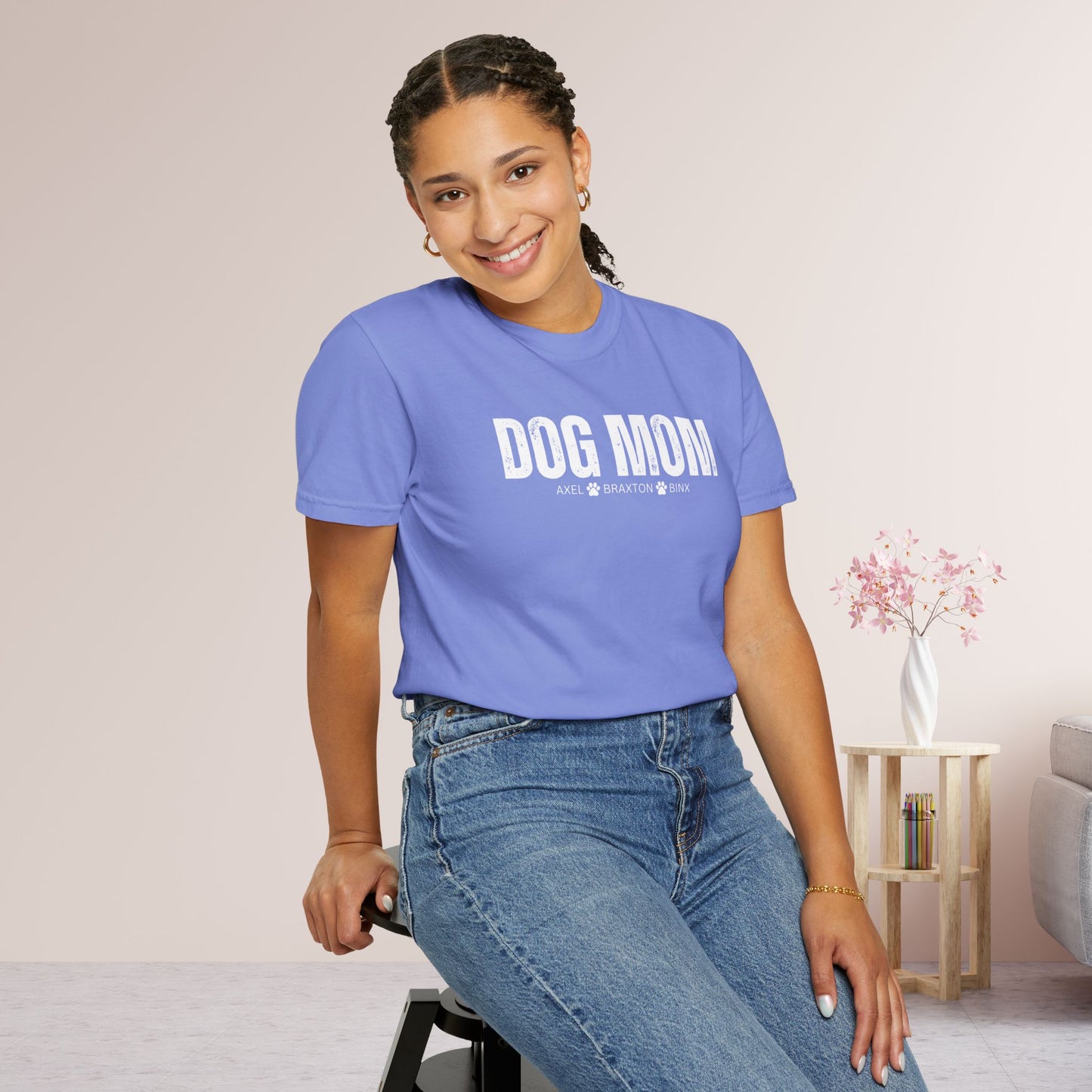 Custom Dog Mom Comfort Colors Shirt with Dogs Name - Personalized Dog Lover Gift