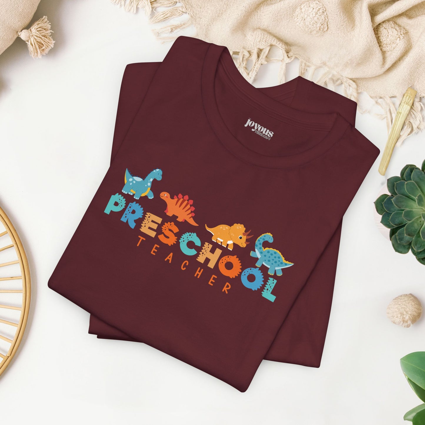 Preschool Teacher Soft Cotton Tee with Cute Dinosaurs