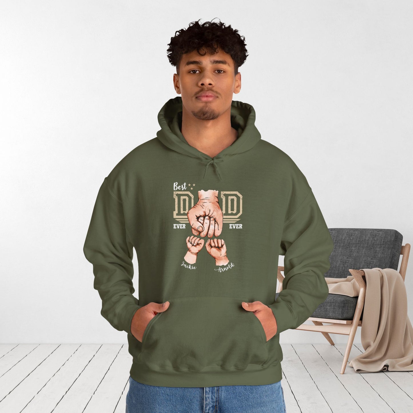 Custom Dad Hoodie with Kids Name - Personalized Gift for Dad