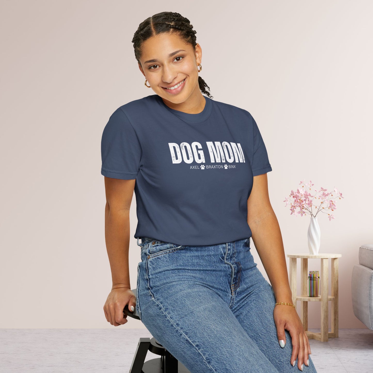 Custom Dog Mom Comfort Colors Shirt with Dogs Name - Personalized Dog Lover Gift