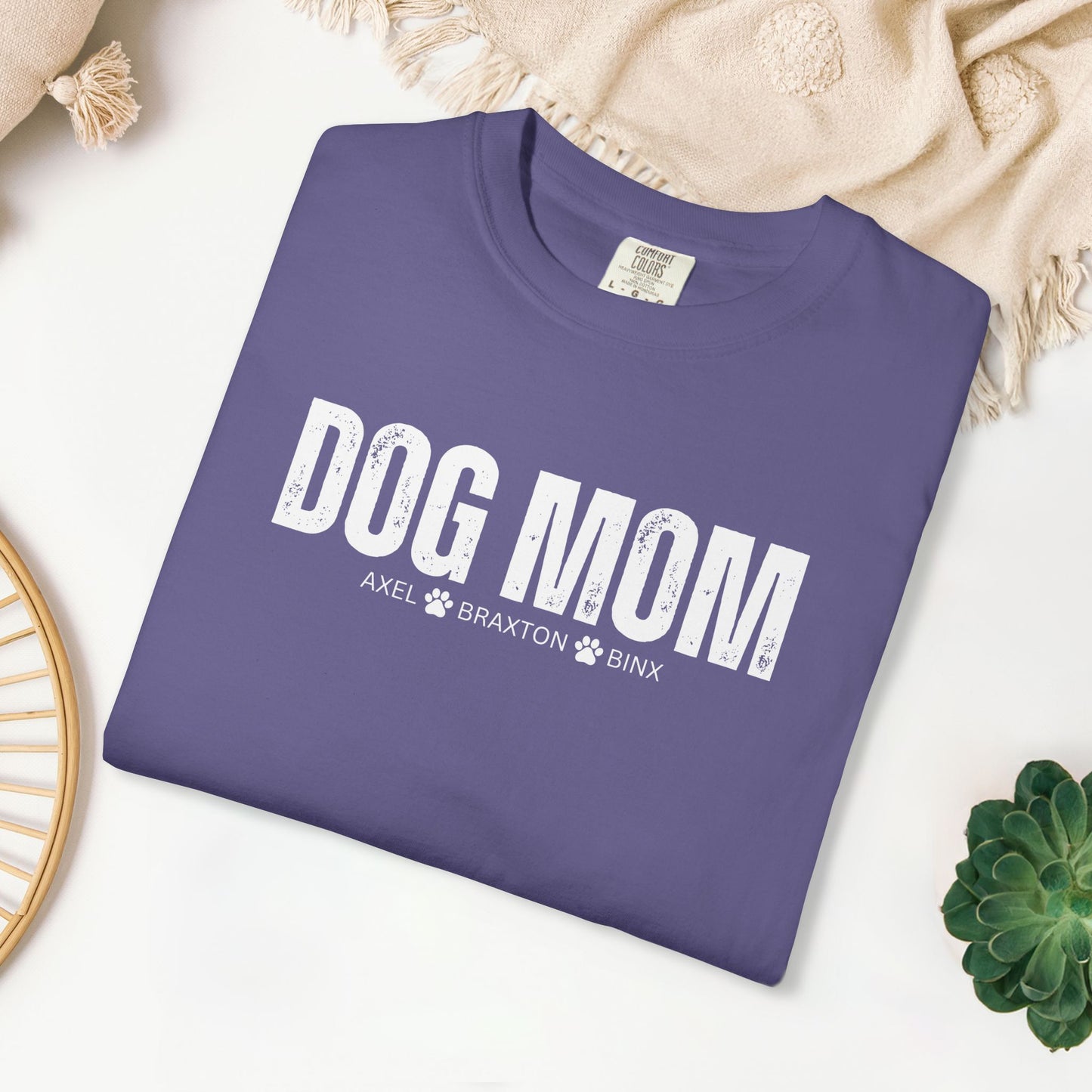 Custom Dog Mom Comfort Colors Shirt with Dogs Name - Personalized Dog Lover Gift