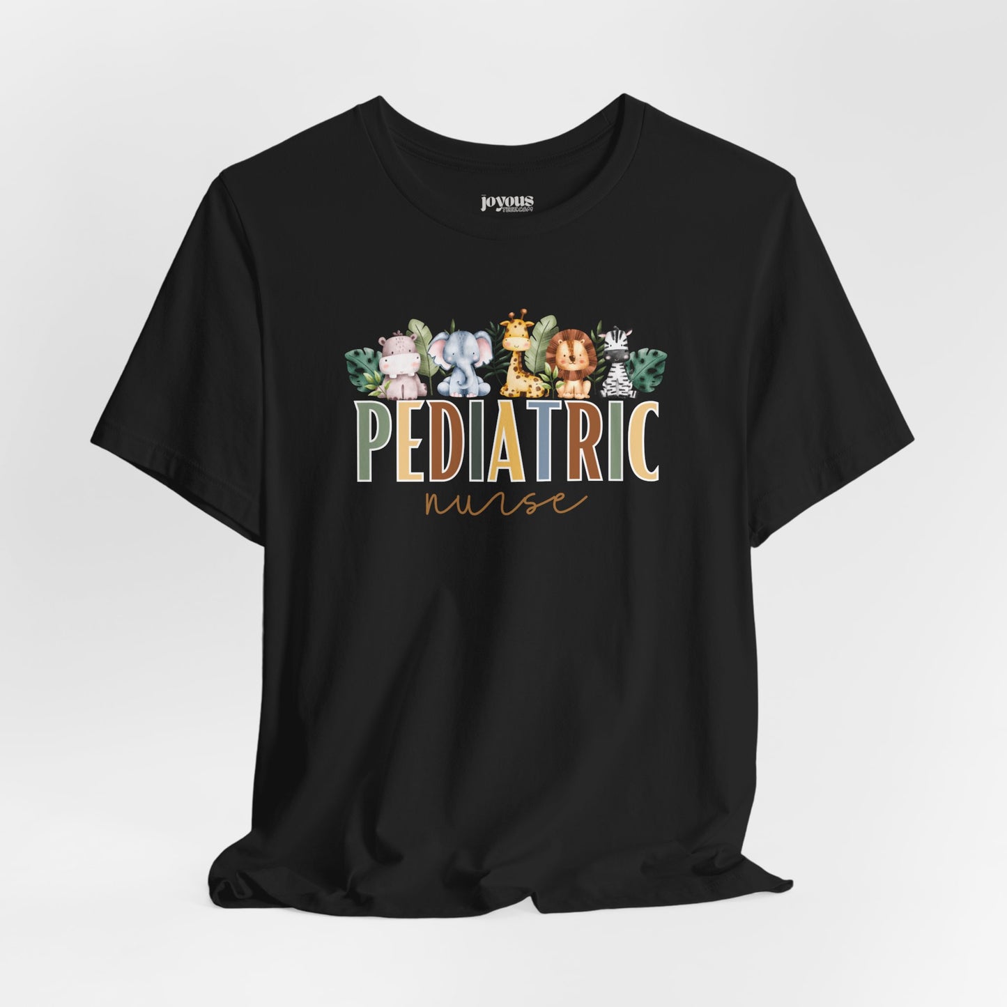 Pediatric Nurse Soft Cotton Tee with Cute Safari Animals for PEDS Nurse