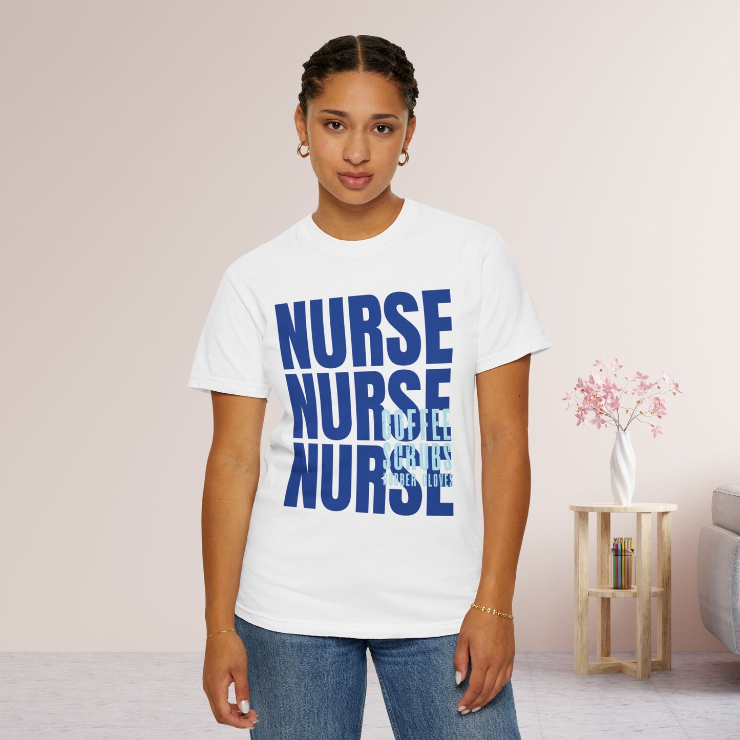 Blue Comfort Colors Nurse Shirt - Coffee Scrubs Rubber Gloves Shirt