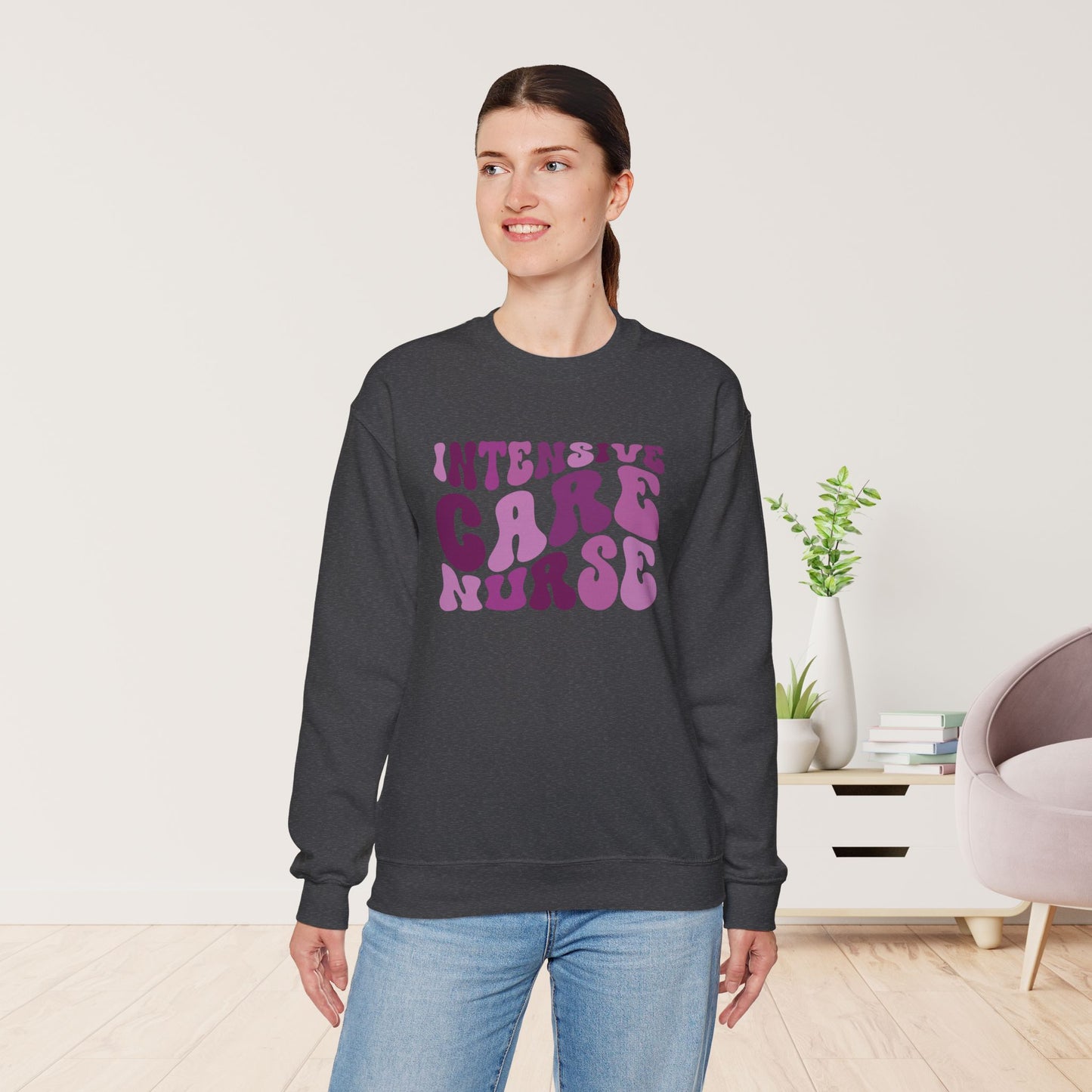 Groovy Purple ICU Nurse Crewneck Sweatshirt