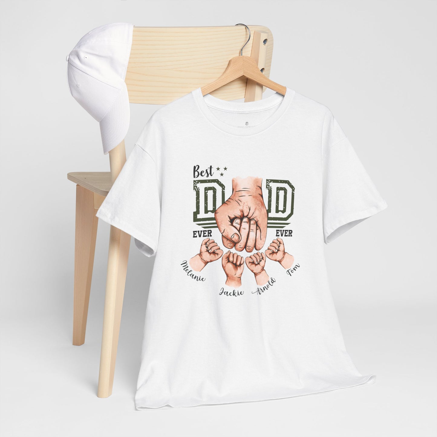 Custom Dad Heavy Cotton Tee with Kids Name - Personalized Gift for Dad