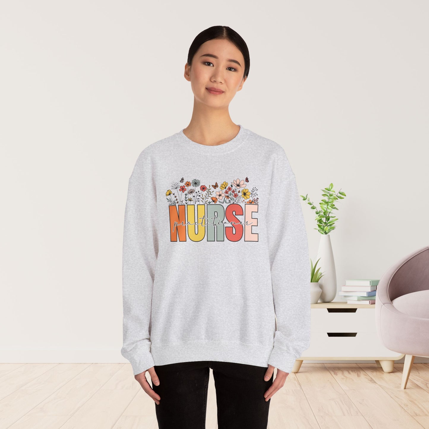 Nurse Practitioner Sweatshirt with Spring Flowers for NP Nurse