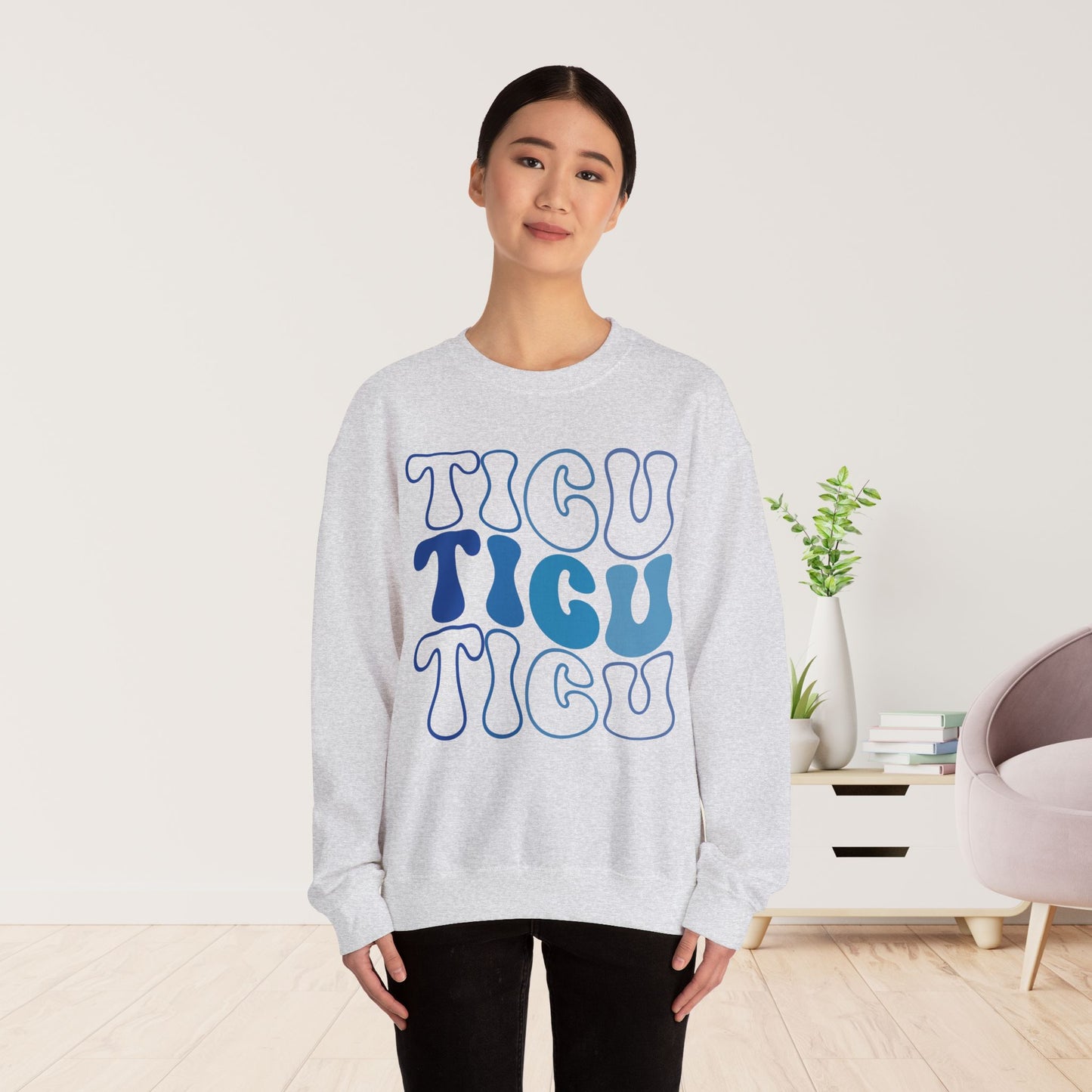 Groovy Blue TICU Sweatshirt - Trauma ICU Nurse Sweater