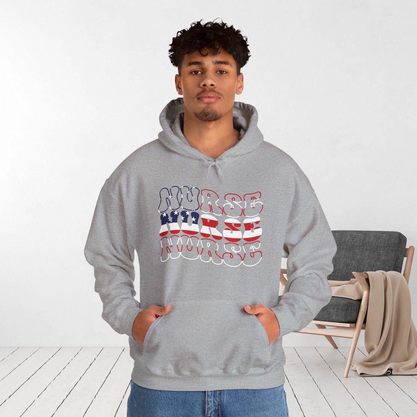 Groovy Patriotic Nurse Hoodie - 4th of July Nurse Hoodie