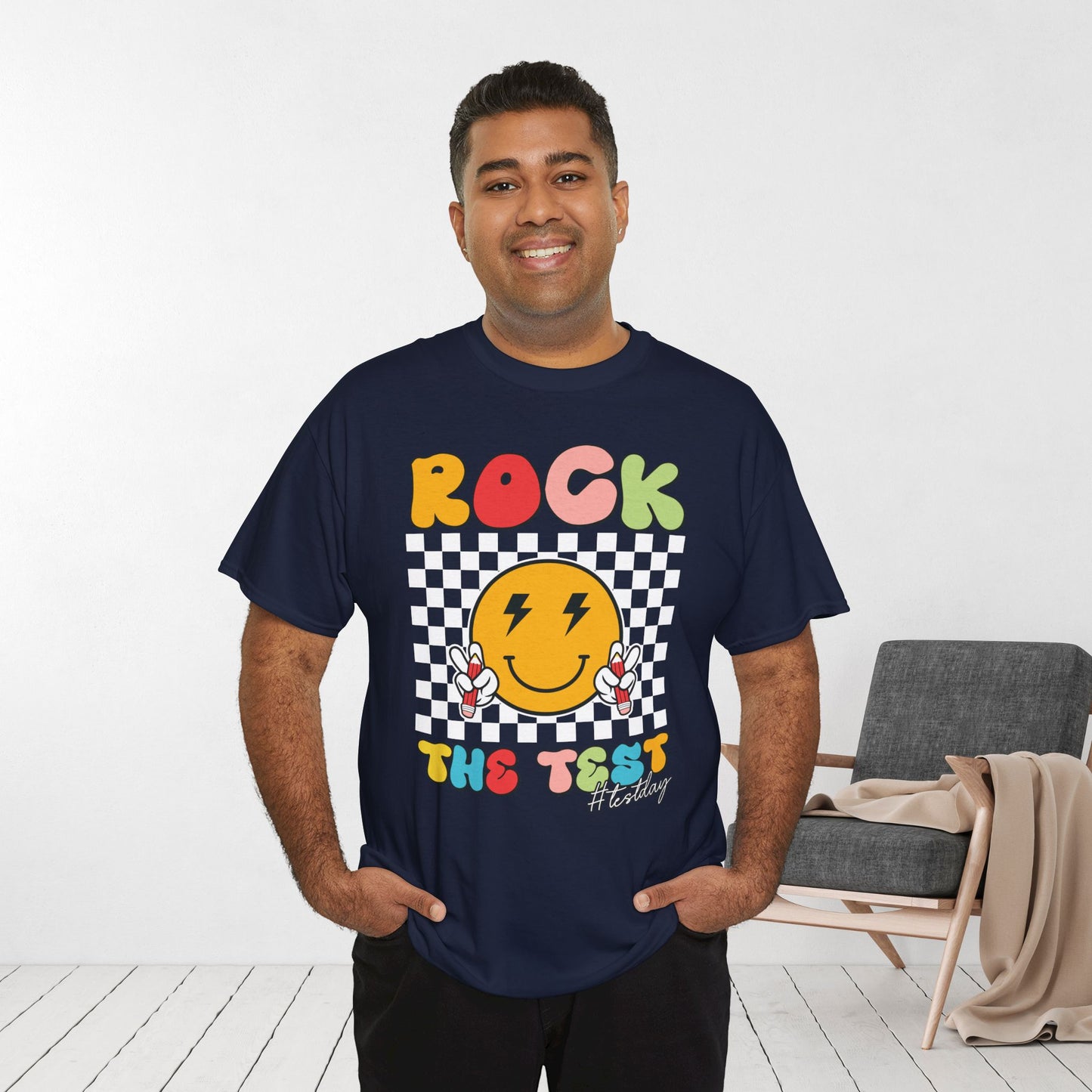 Rock The Test Groovy Teacher Shirt - Back to School Heavy Cotton Tee