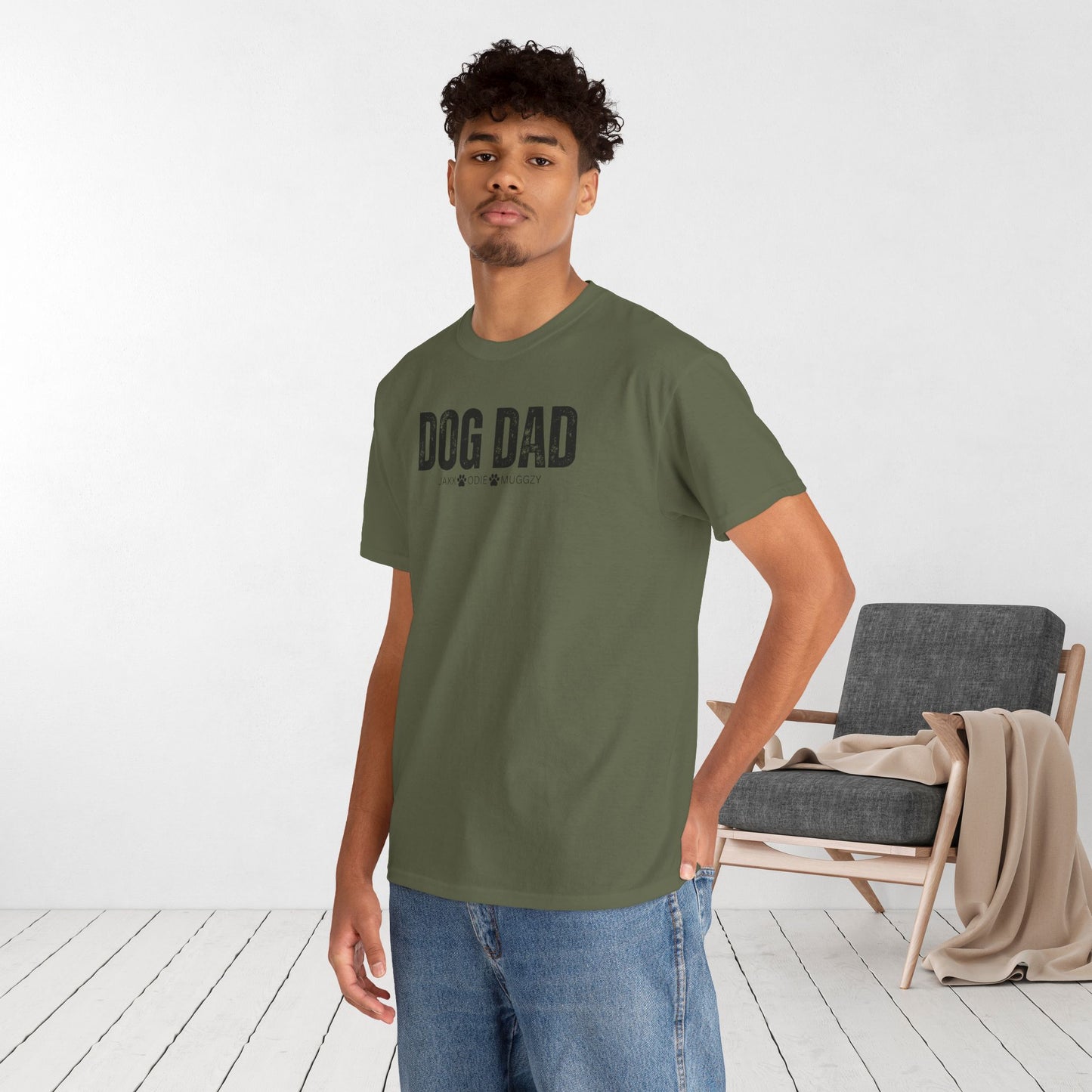 Custom Dog Dad Heavy Cotton Tee with Dogs Name - Personalized Dog Lover Gift