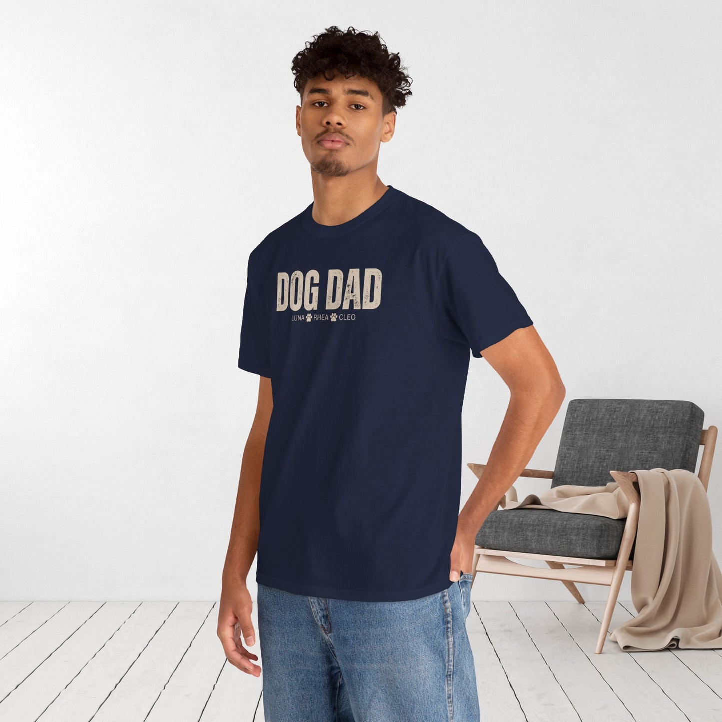 Custom Dog Dad Heavy Cotton Tee with Dogs Name - Personalized Dog Lover Gift