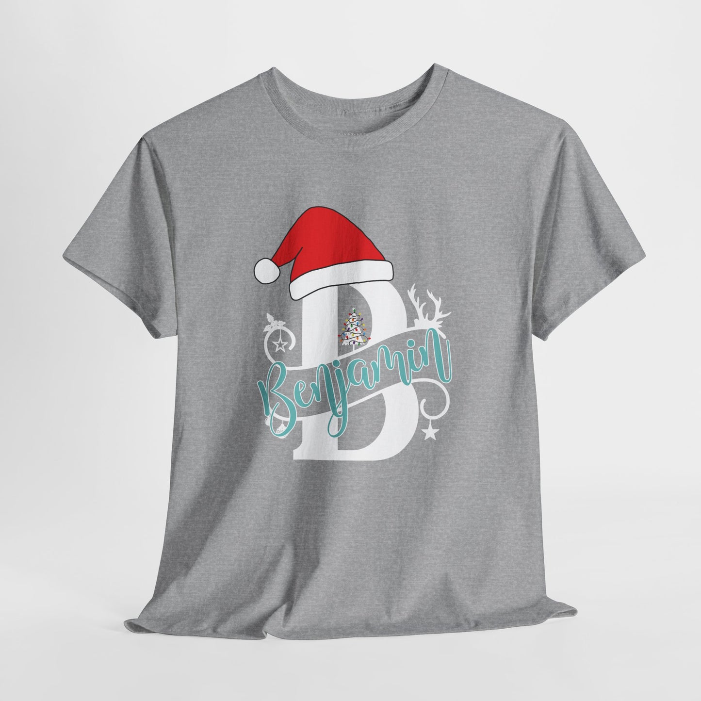 Personalized Christmas Monogram Heavy Cotton Tee with First Name - Custom Christmas Gifts