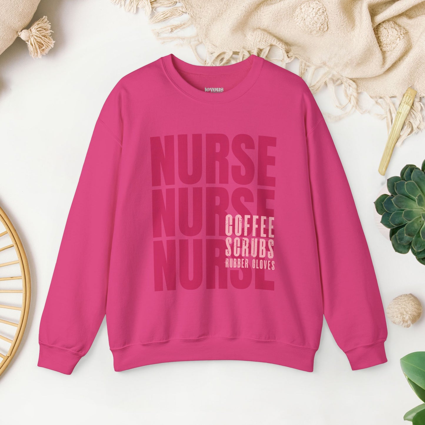 Pink Nurse Sweatshirt - Coffee Scrubs Rubber Gloves Shirt