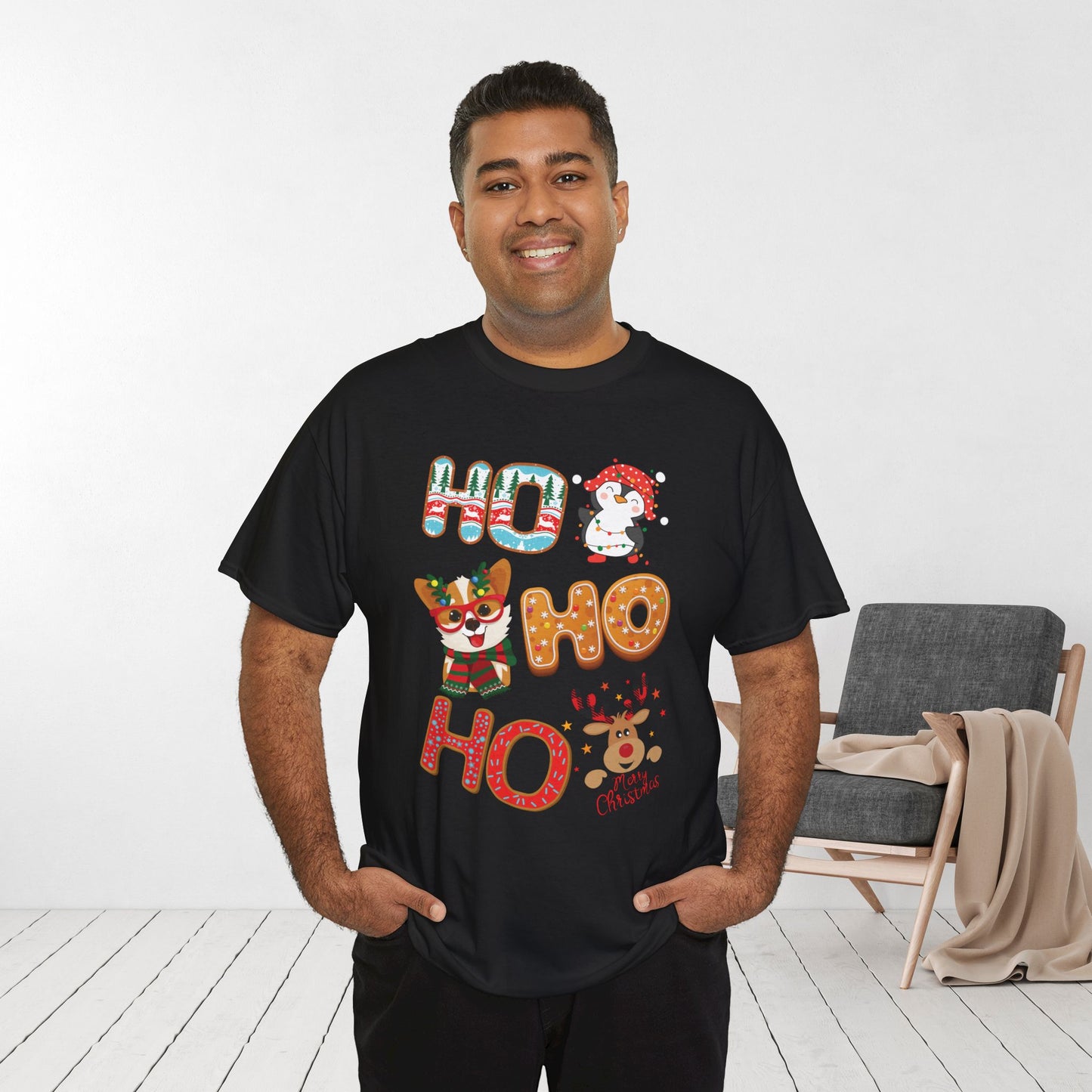 Ho Ho Ho Christmas Shirt - Matching Family Christmas Heavy Cotton Tee