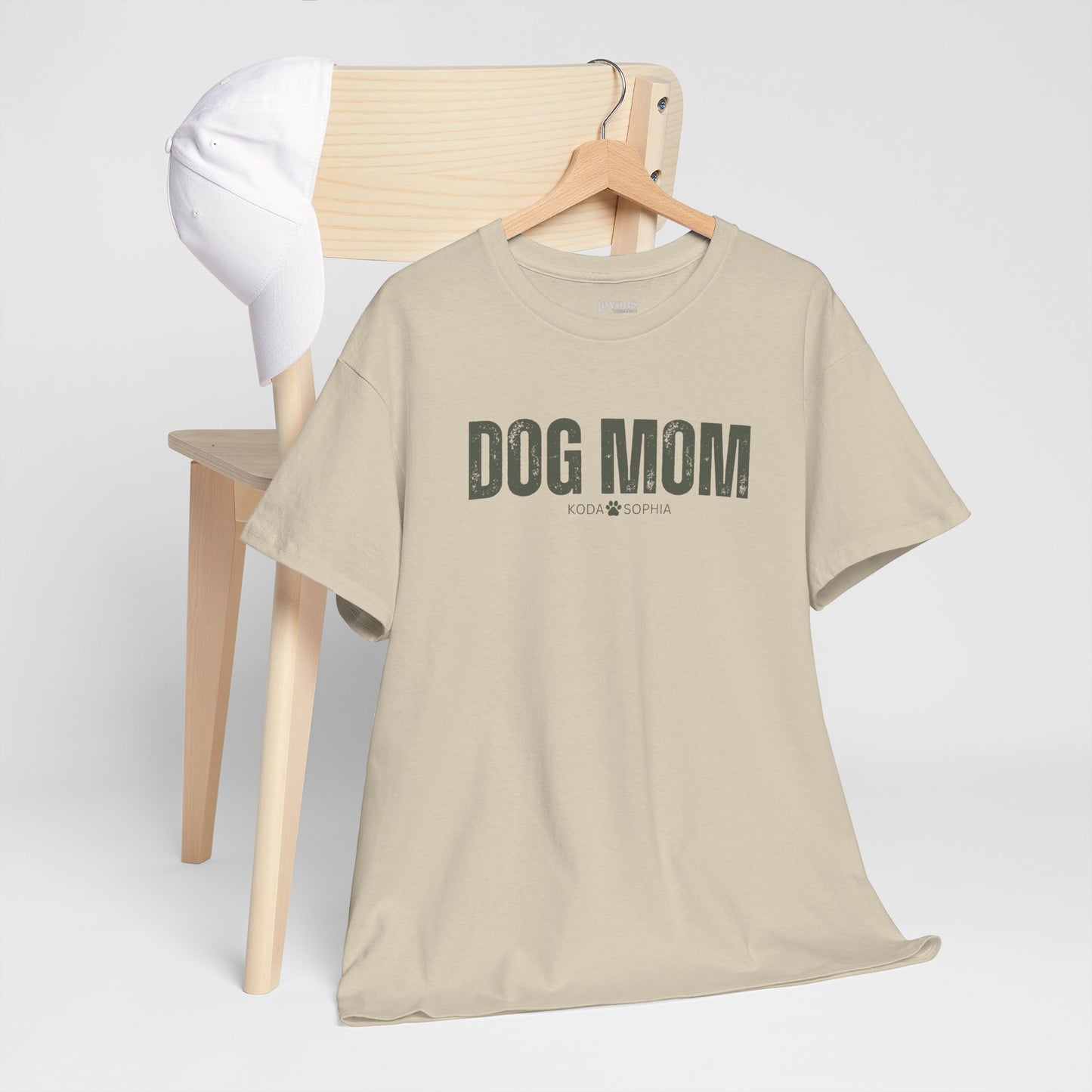 Custom Dog Mom Heavy Cotton Tee with Dogs Name - Personalized Dog Lover Gift