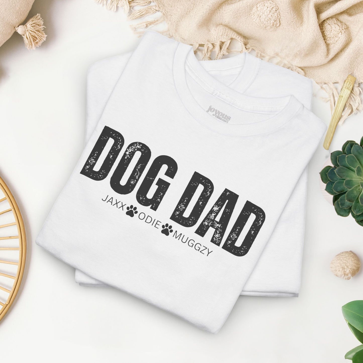 Custom Dog Dad Heavy Cotton Tee with Dogs Name - Personalized Dog Lover Gift