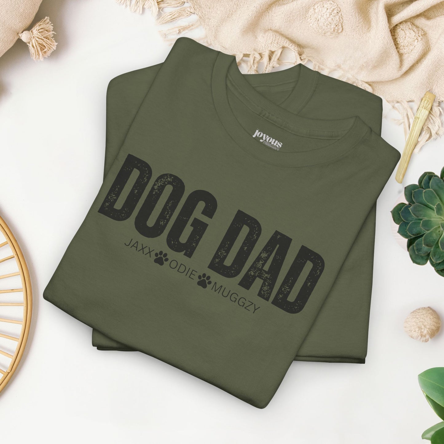Custom Dog Dad Heavy Cotton Tee with Dogs Name - Personalized Dog Lover Gift