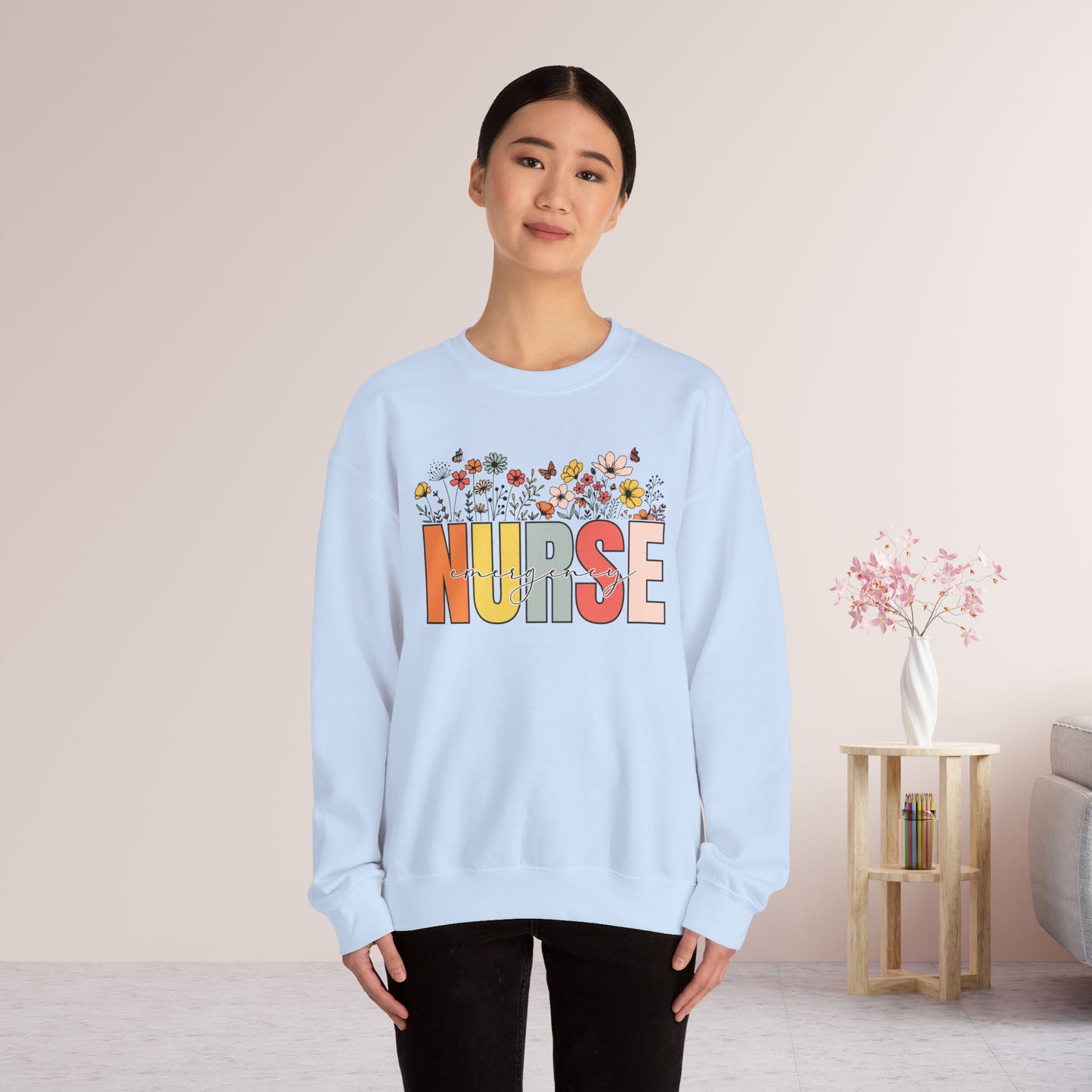 ER Nurse Sweatshirt with Spring Flowers for Emergency Room Nurse