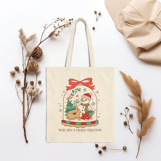 Wish You A Merry Christmas Retro Christmas Canvas Tote Bag - Best Christmas Gift