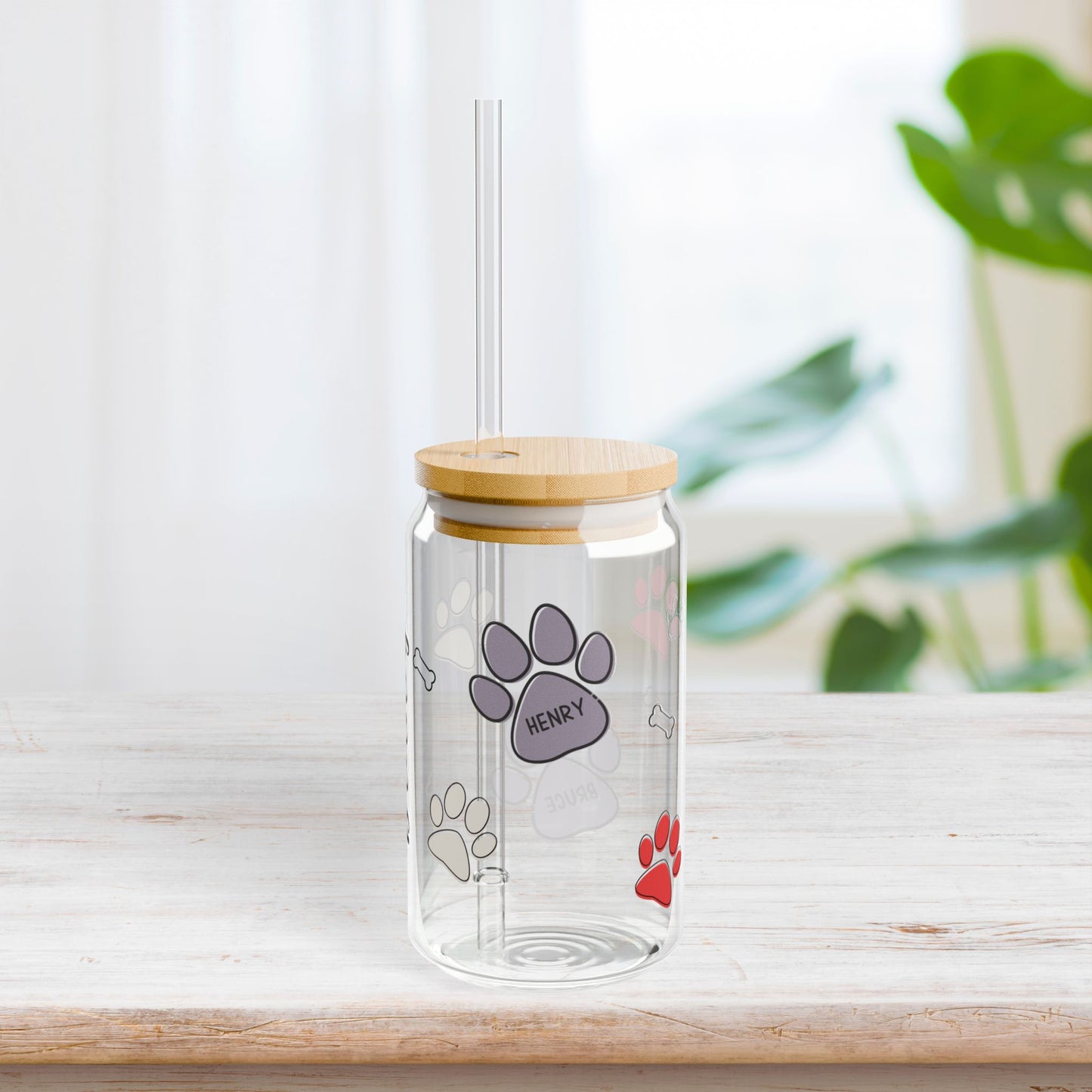 Personalized Dog Mom Sipper Glass with Names - Custom Dog Lovers Gifts