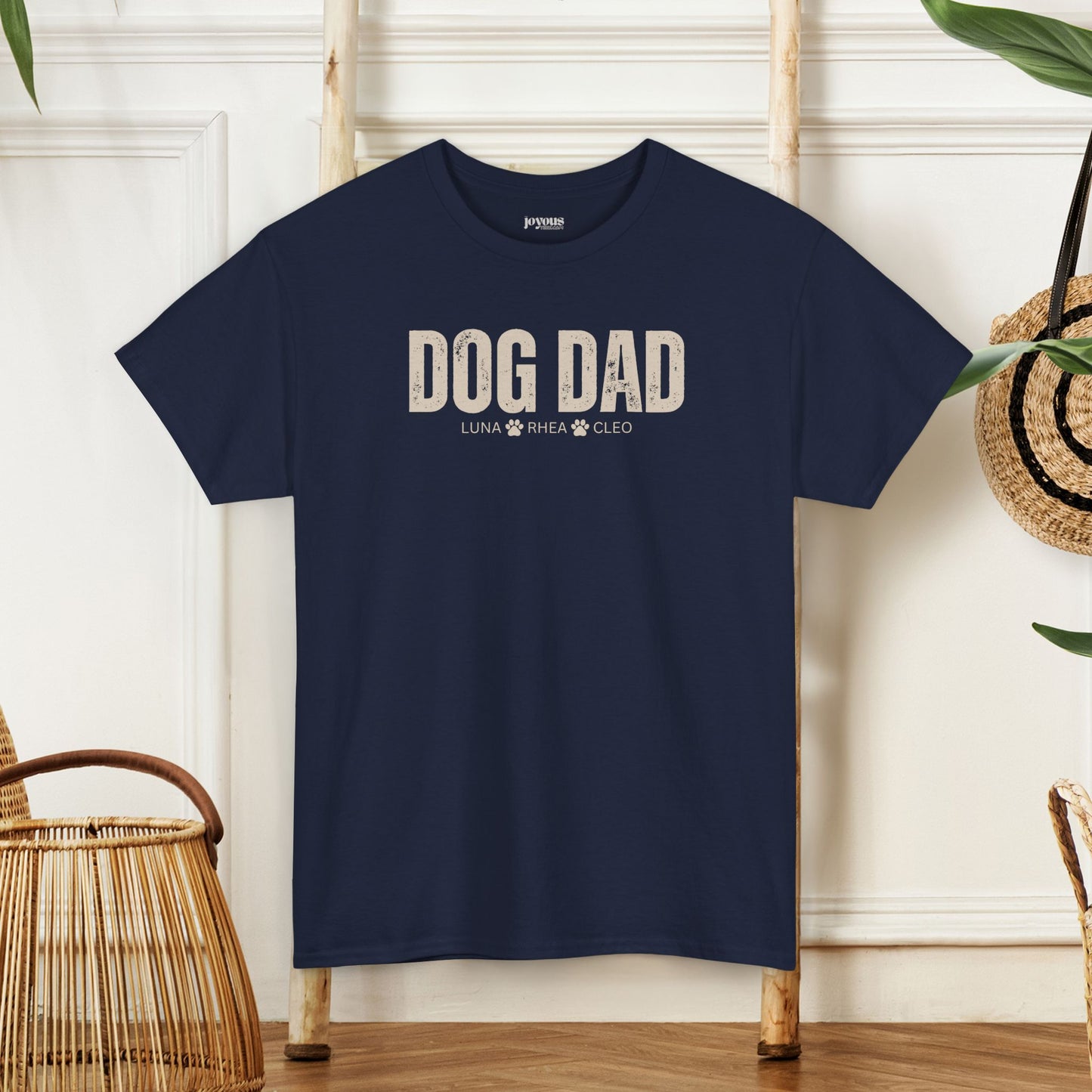 Custom Dog Dad Heavy Cotton Tee with Dogs Name - Personalized Dog Lover Gift